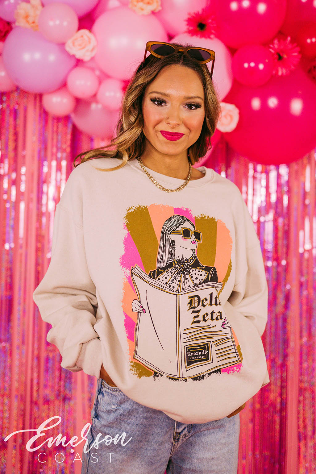Delta Zeta Funky Newspaper Crewneck
