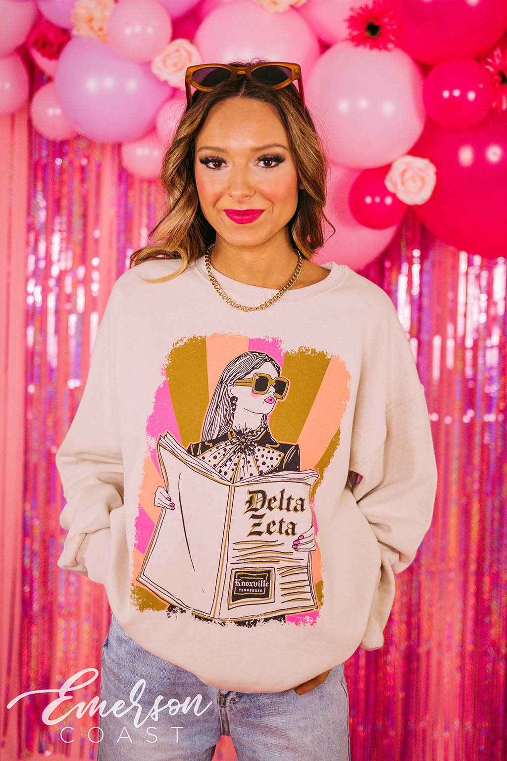 Delta Zeta Funky Newspaper Crewneck