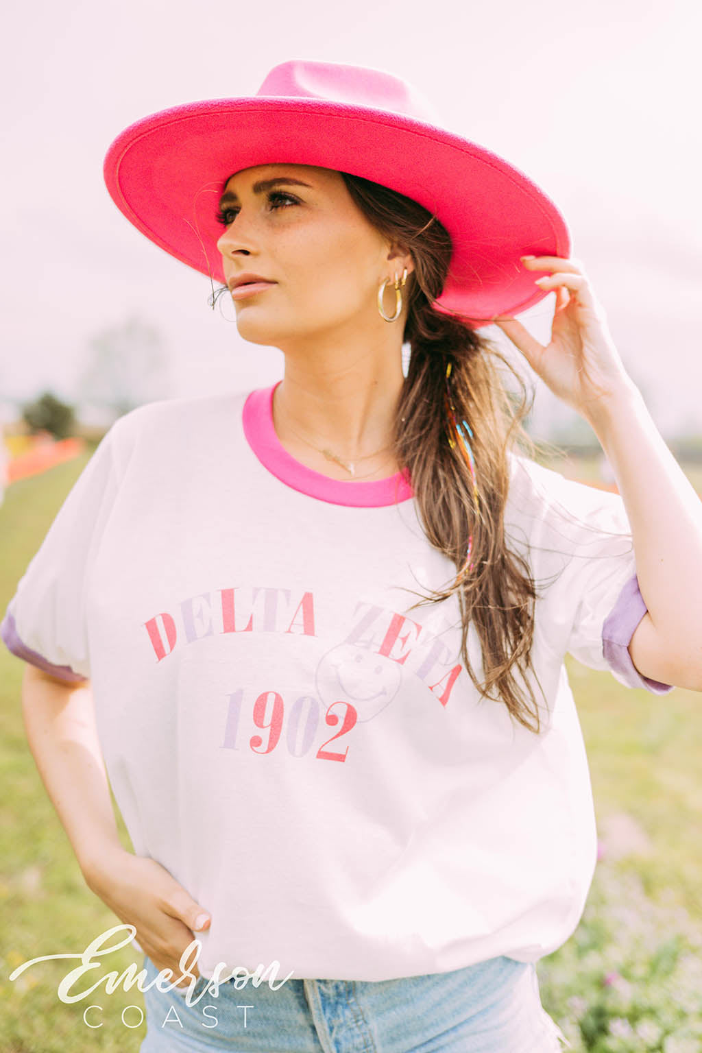 Delta Zeta Smiley Colorblock Ringer Tee