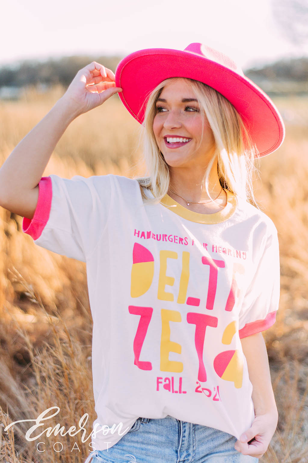 Delta Zeta Hamburgers for Hearing Colorblock Ringer Tee