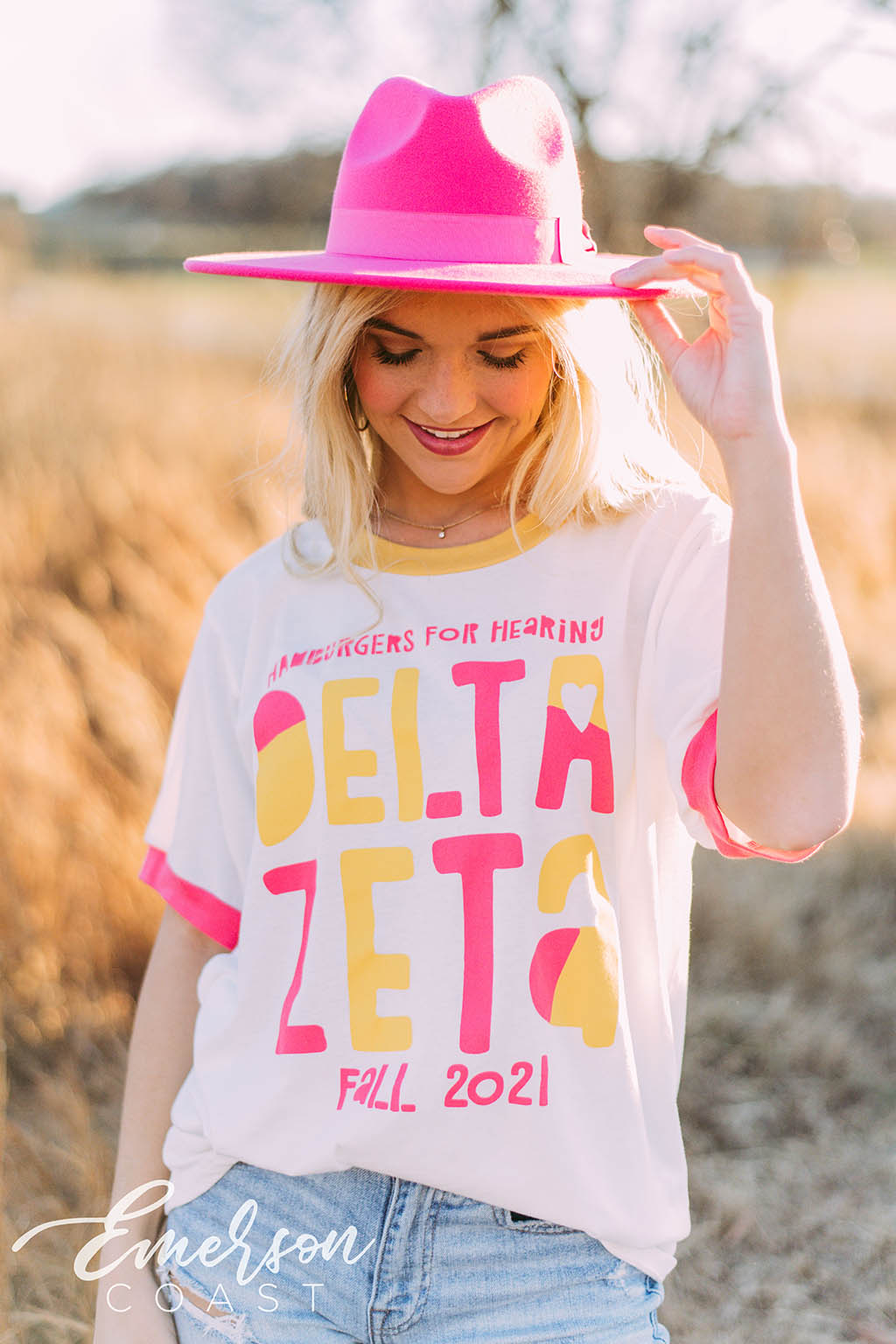 Delta Zeta Hamburgers for Hearing Colorblock Ringer Tee