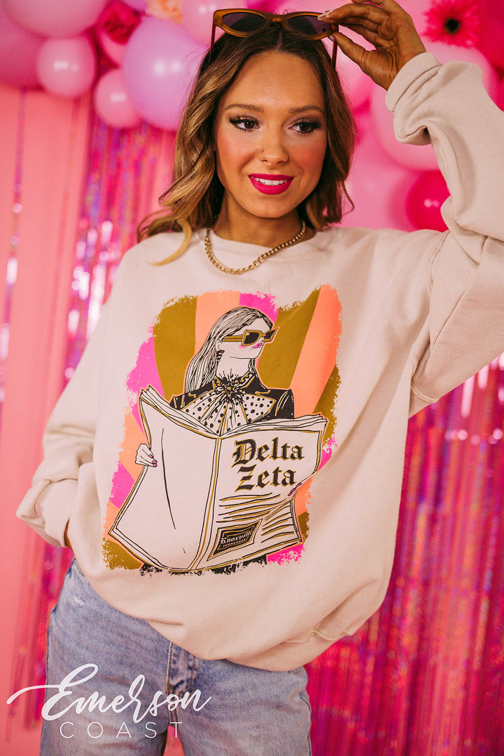 Delta Zeta Funky Newspaper Crewneck