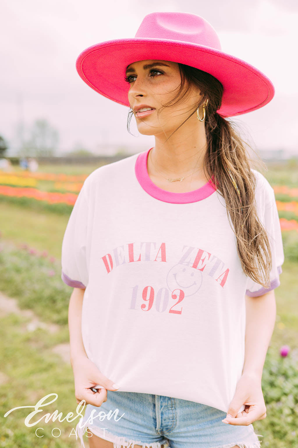 Delta Zeta Smiley Colorblock Ringer Tee