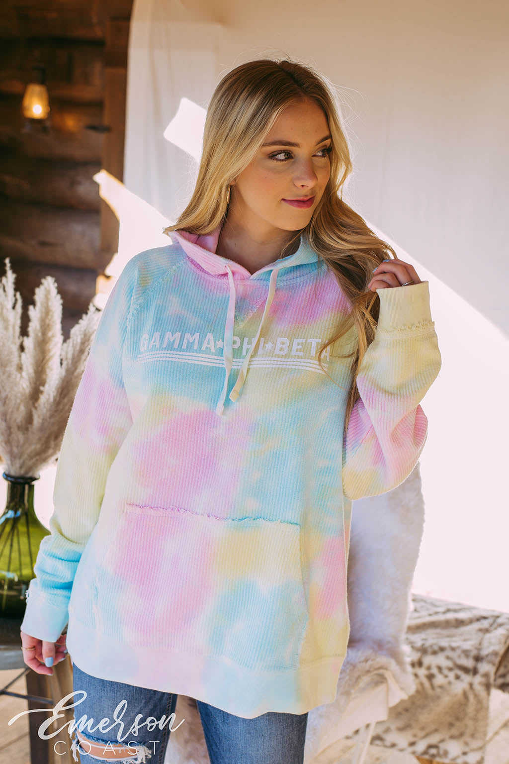Gamma Phi Beta Tie Dye Corduroy Hoodie