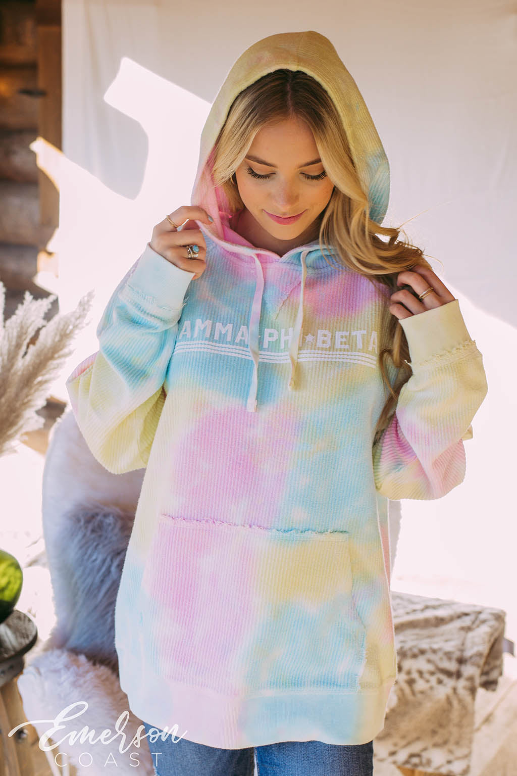 Gamma Phi Beta Tie Dye Corduroy Hoodie
