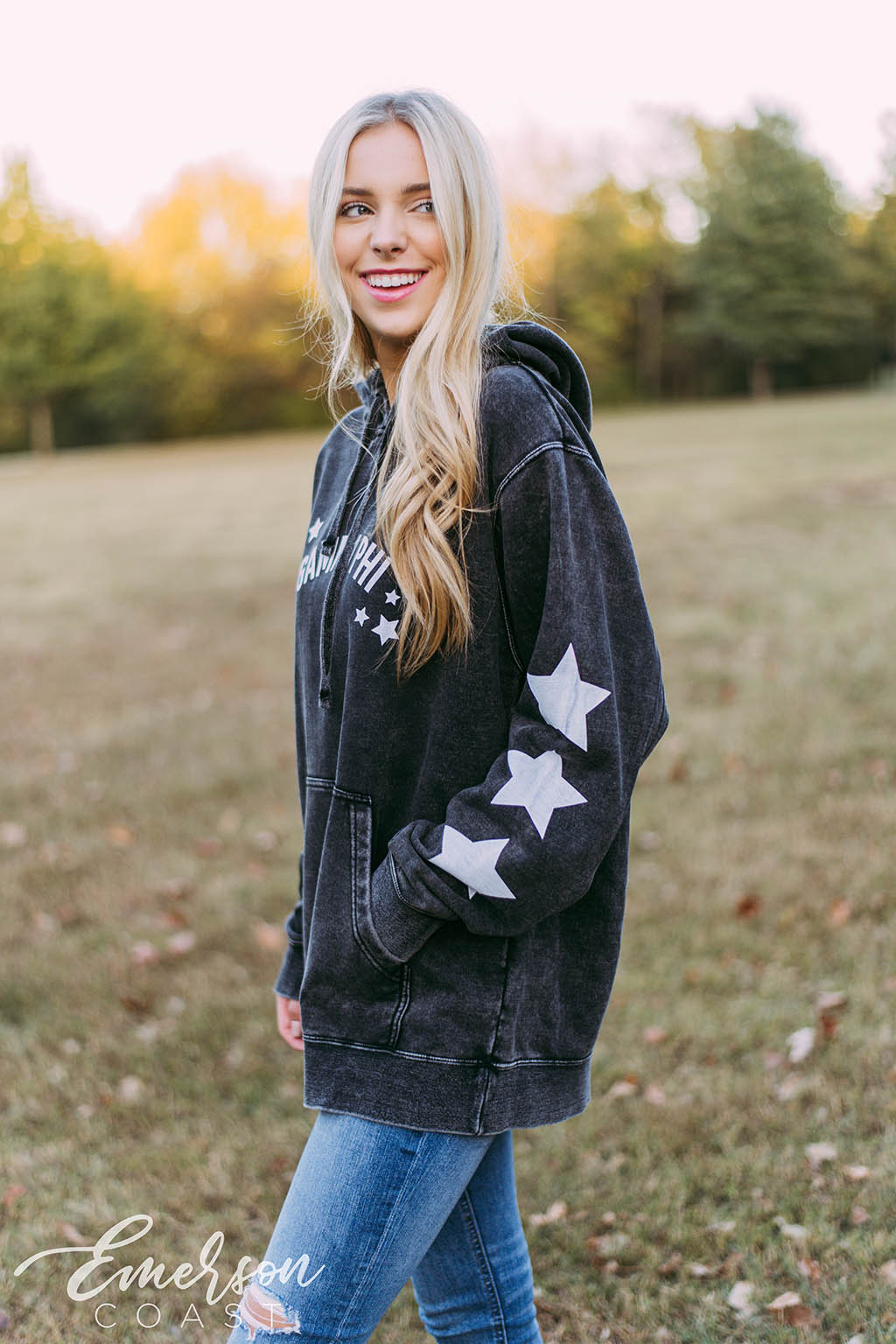 Gamma Phi Beta Distressed Star Hoodie