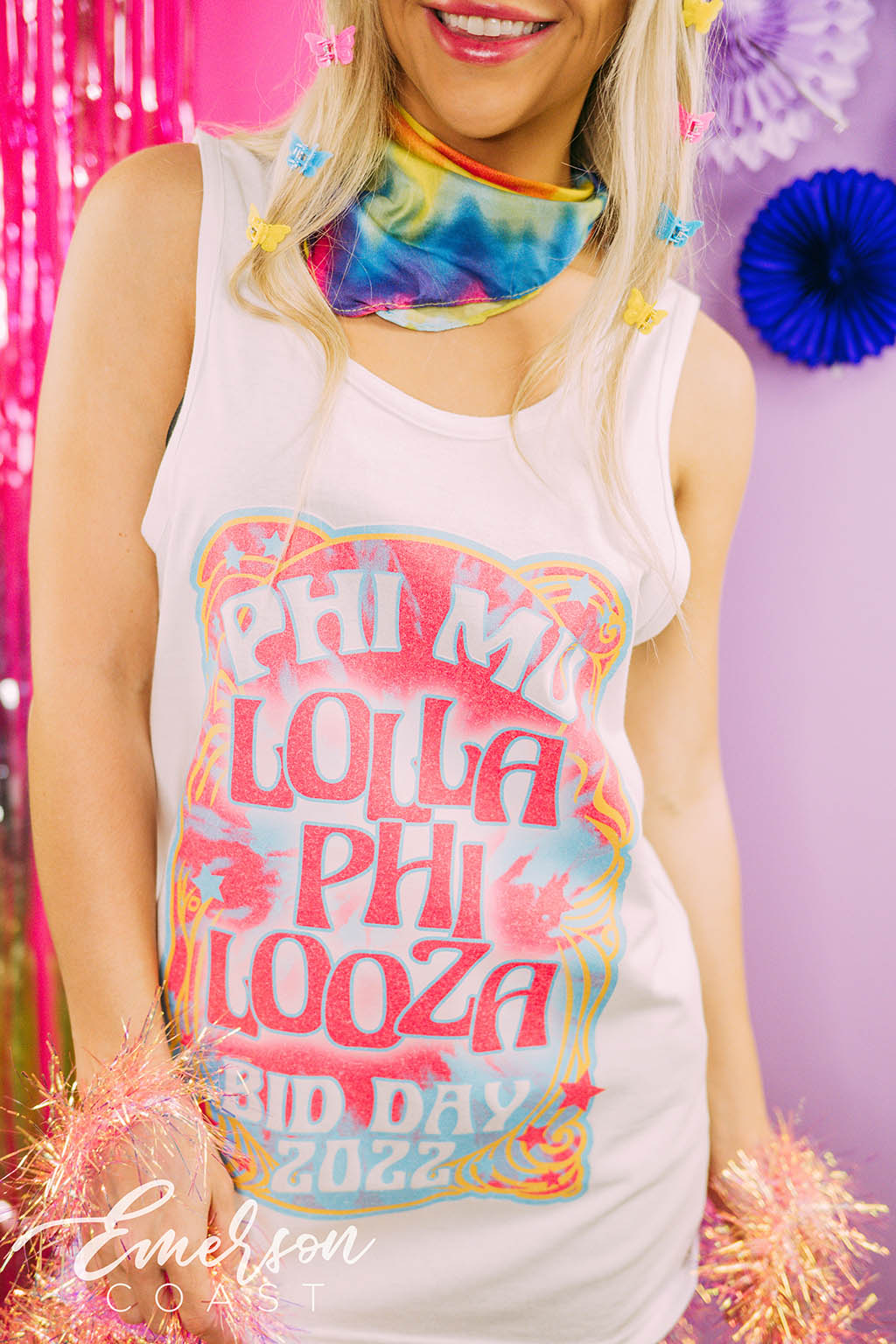 Phi Mu Bid Day Lollapalooza Themed Tank