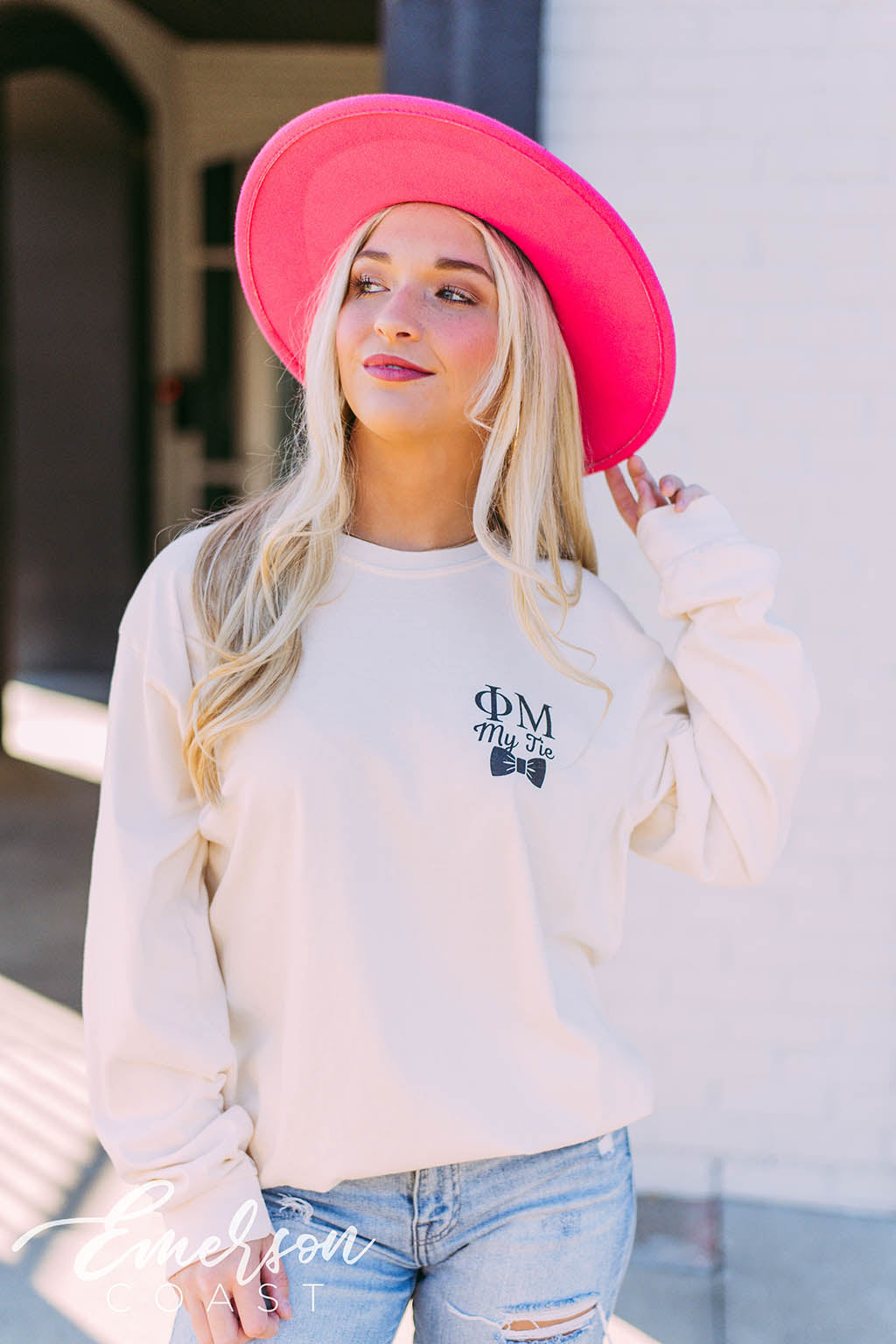 Phi Mu My Tie Ivory Long Sleeve Tee