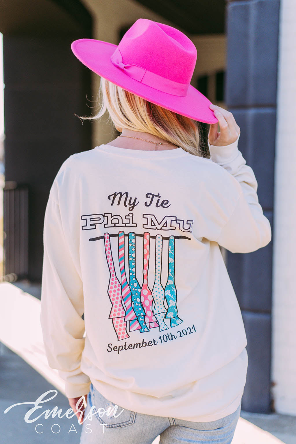 Phi Mu My Tie Ivory Long Sleeve Tee