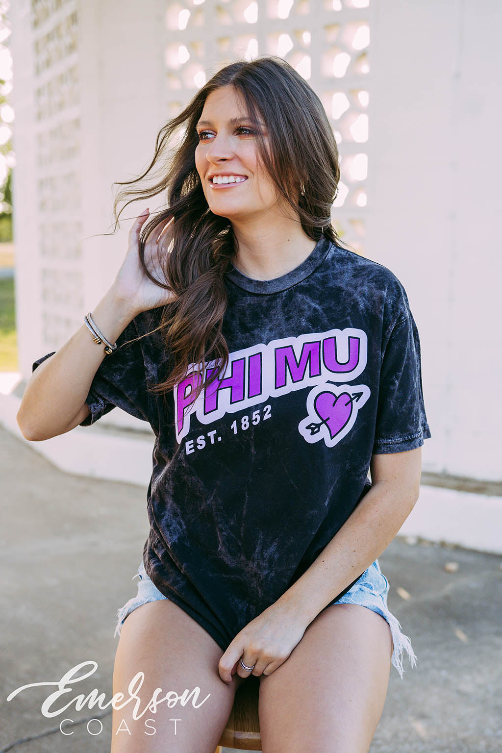 Phi Mu PR Purple Heart Mineral Wash Tee