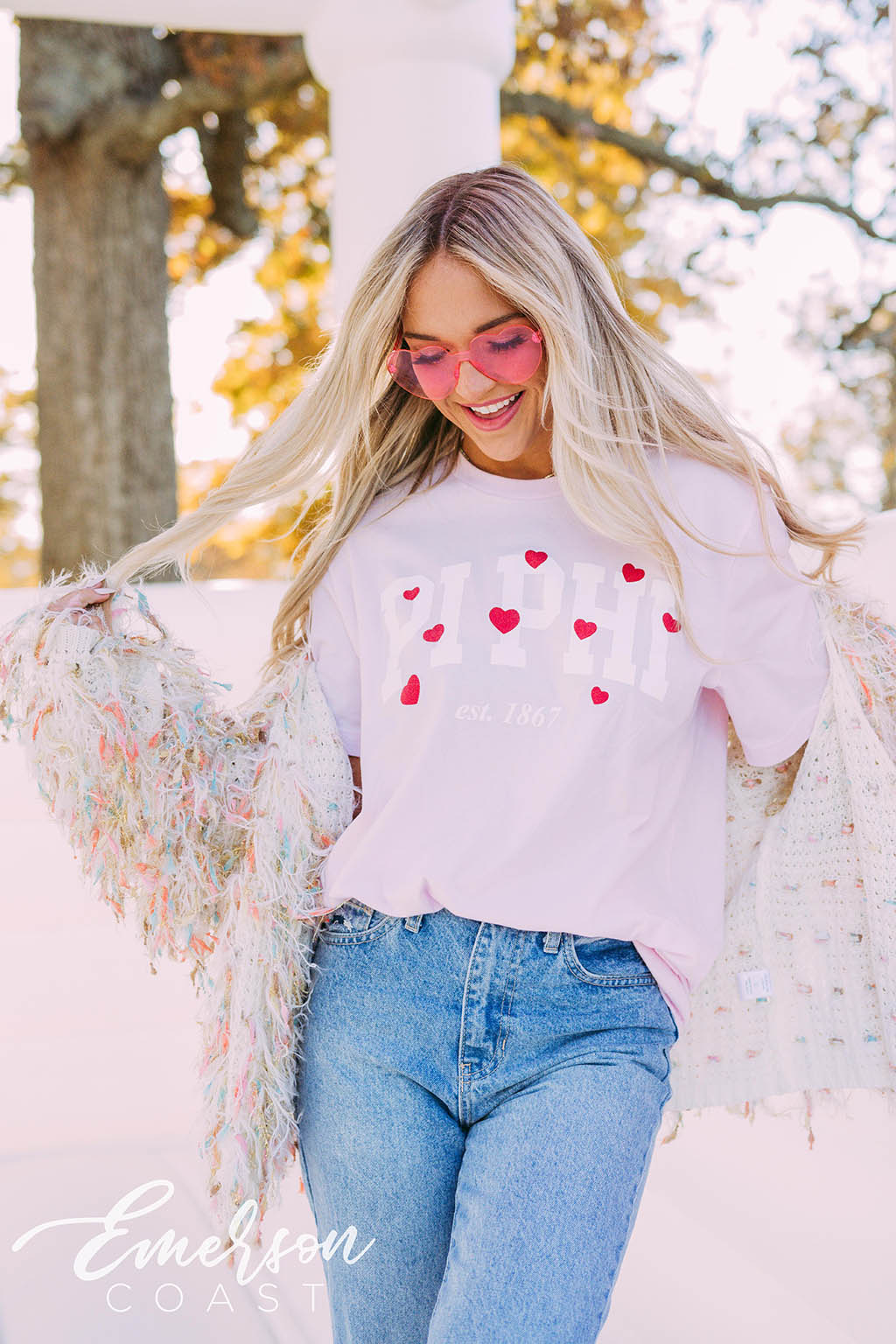 Pi Beta Phi PR Varsity With Hearts Tee