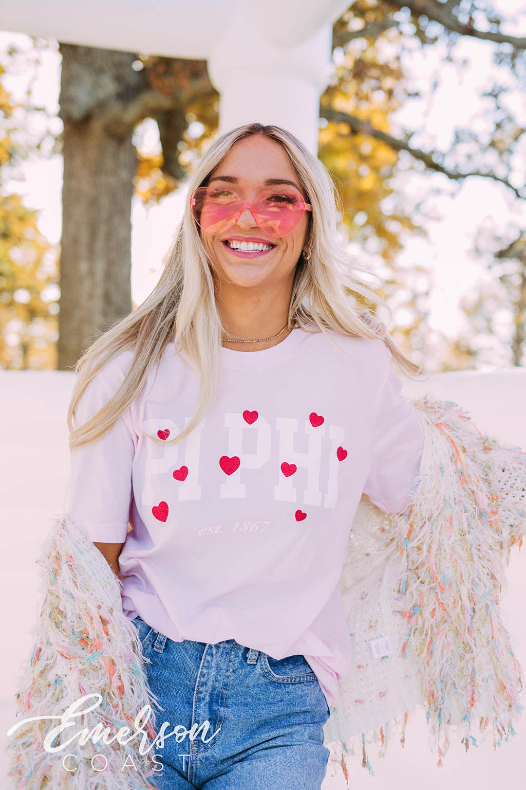 Pi Beta Phi PR Varsity With Hearts Tee