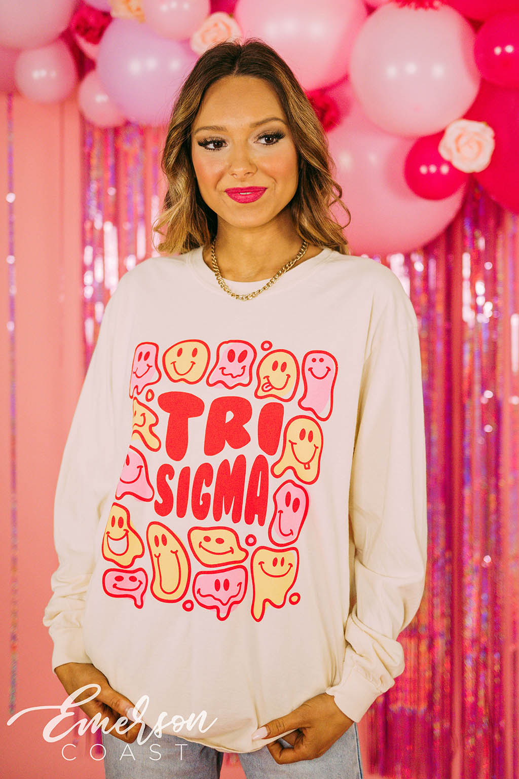 Tri Sigma Funky Smiley Long Sleeve Tee