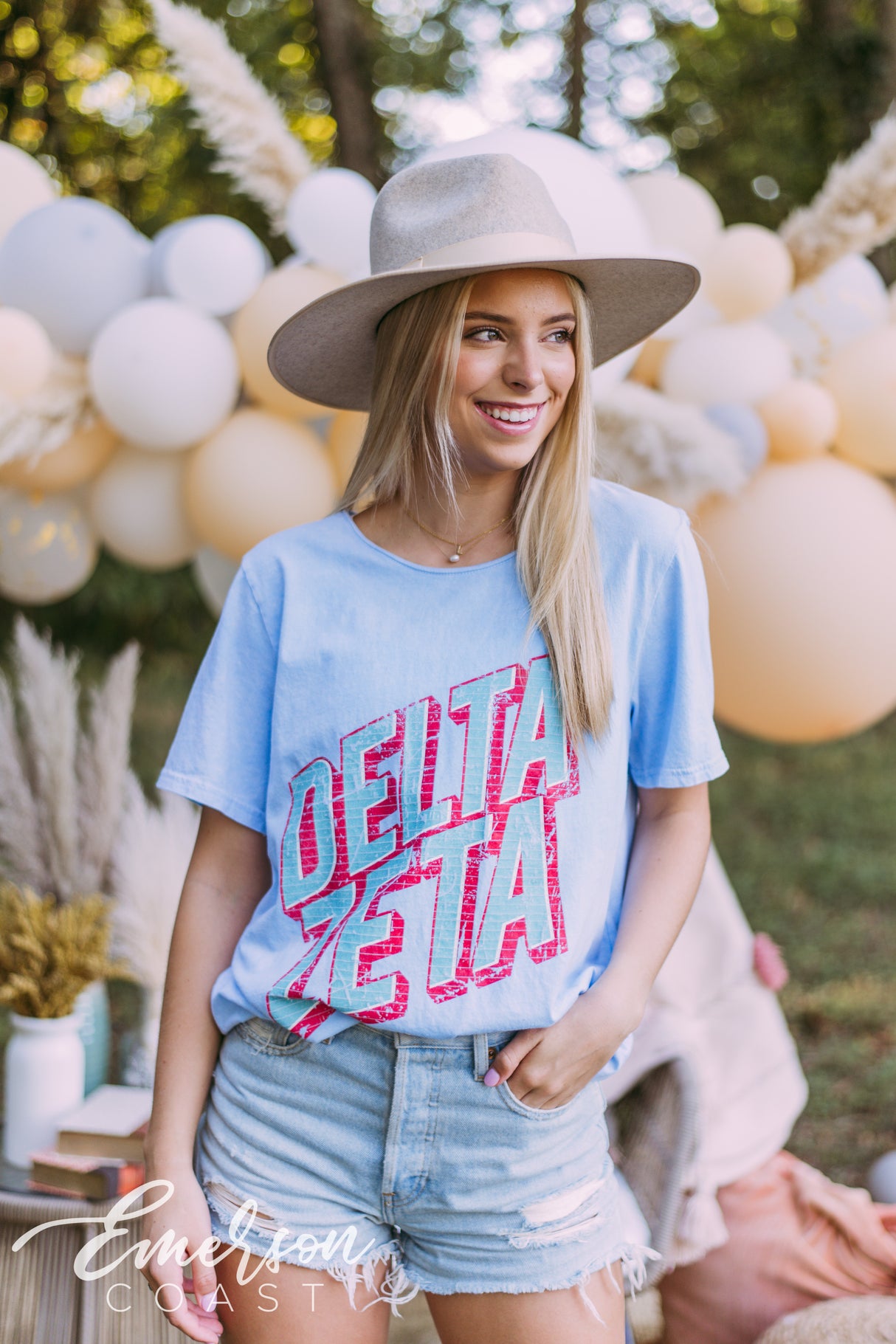 Delta Zeta Retro Light Blue Mineral Wash Tee