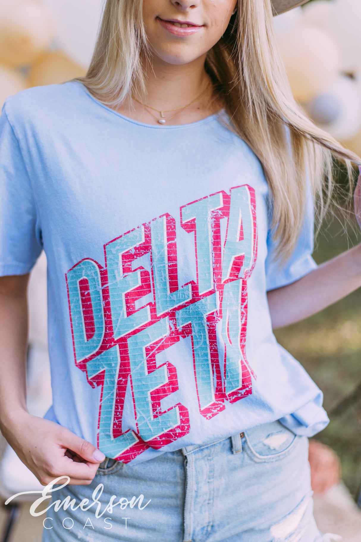 Delta Zeta Retro Light Blue Mineral Wash Tee