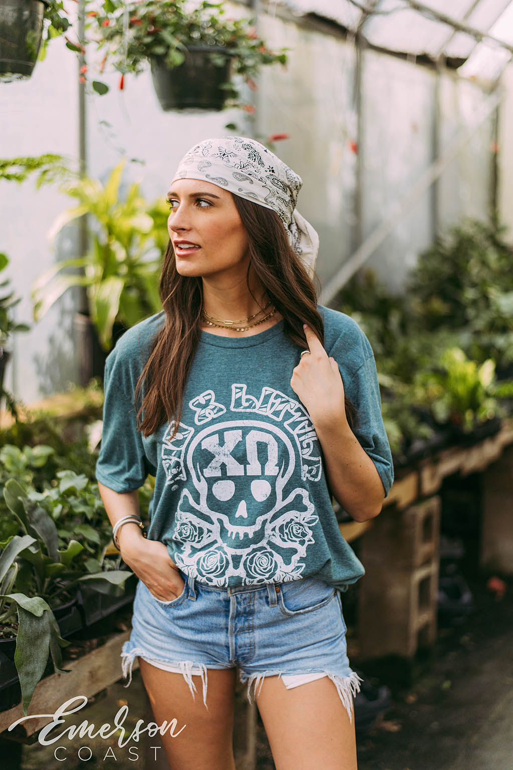 Chi Omega Big-Little Teal Skull Tee