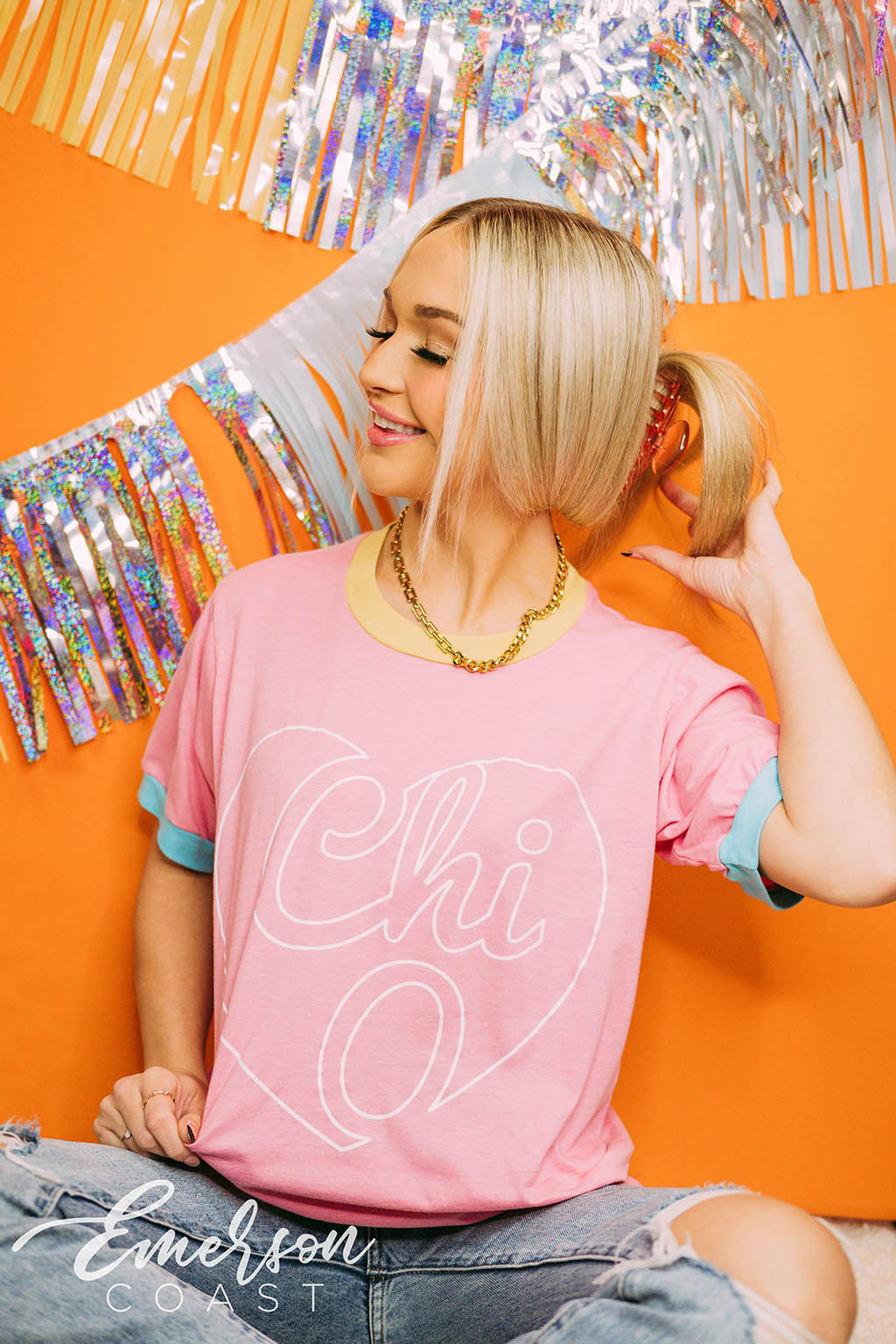 Chi Omega Recruitment Heart Silhouette Colorblock Ringer