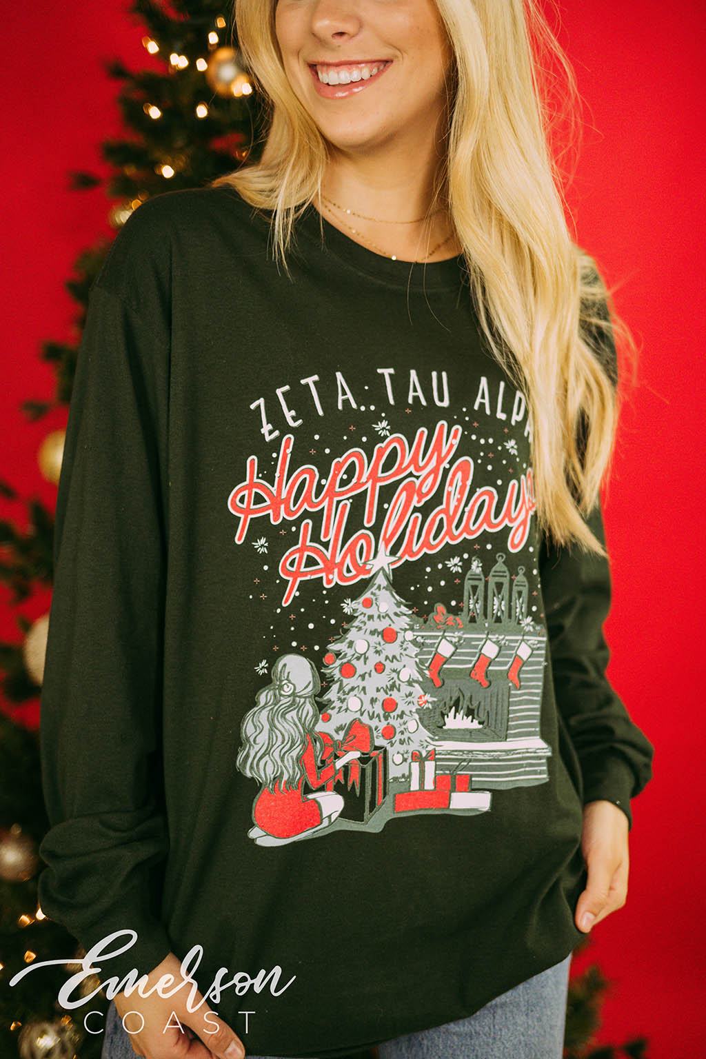 Zeta Tau Alpha Happy Holidays Long Sleeve Tee