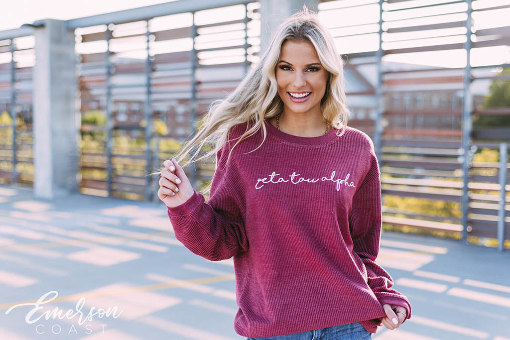 Zeta Tau Alpha Simple Script Corduroy Sweatshirt