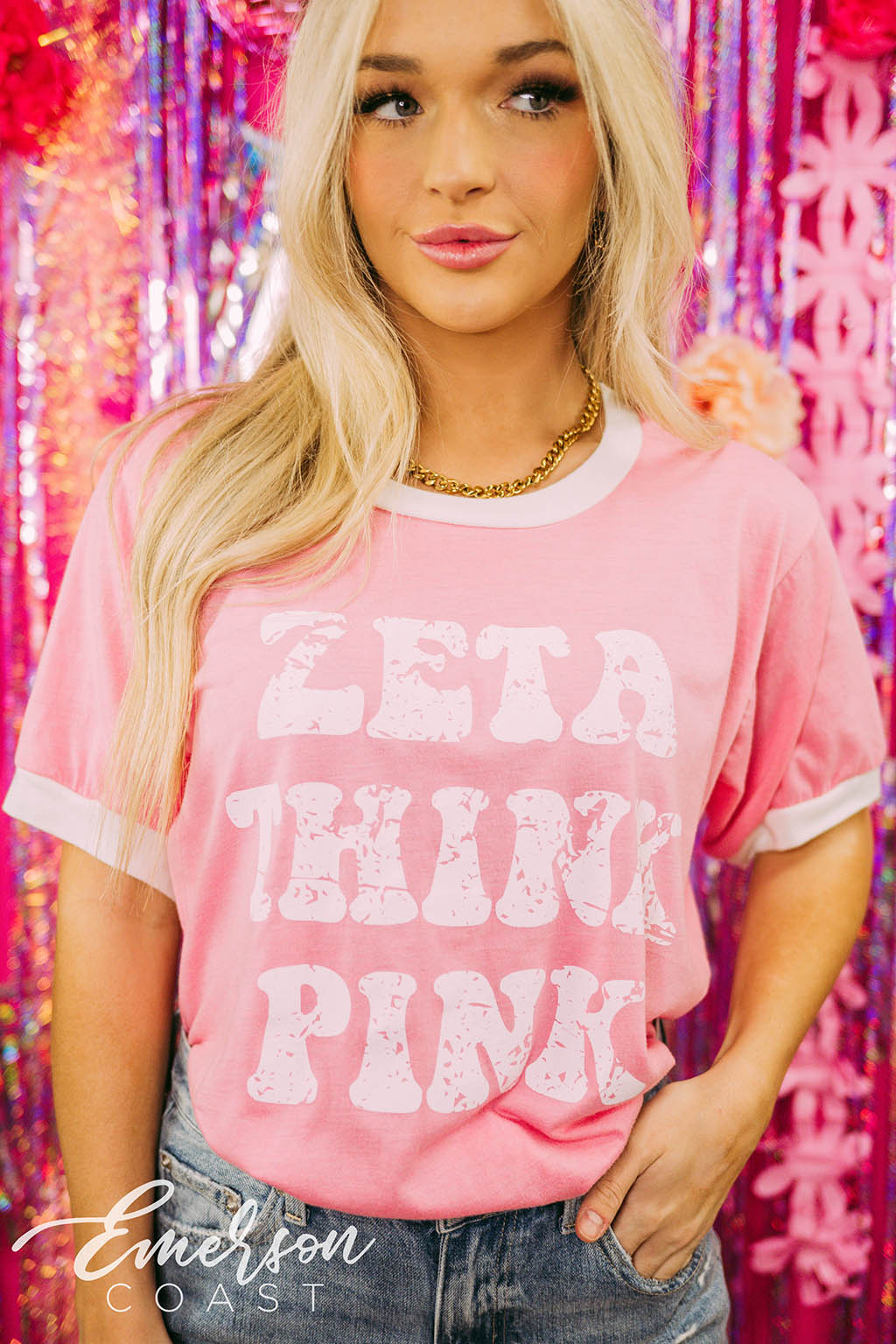 Zeta Tau Alpha Philanthropy Think Pink Ringer Tee