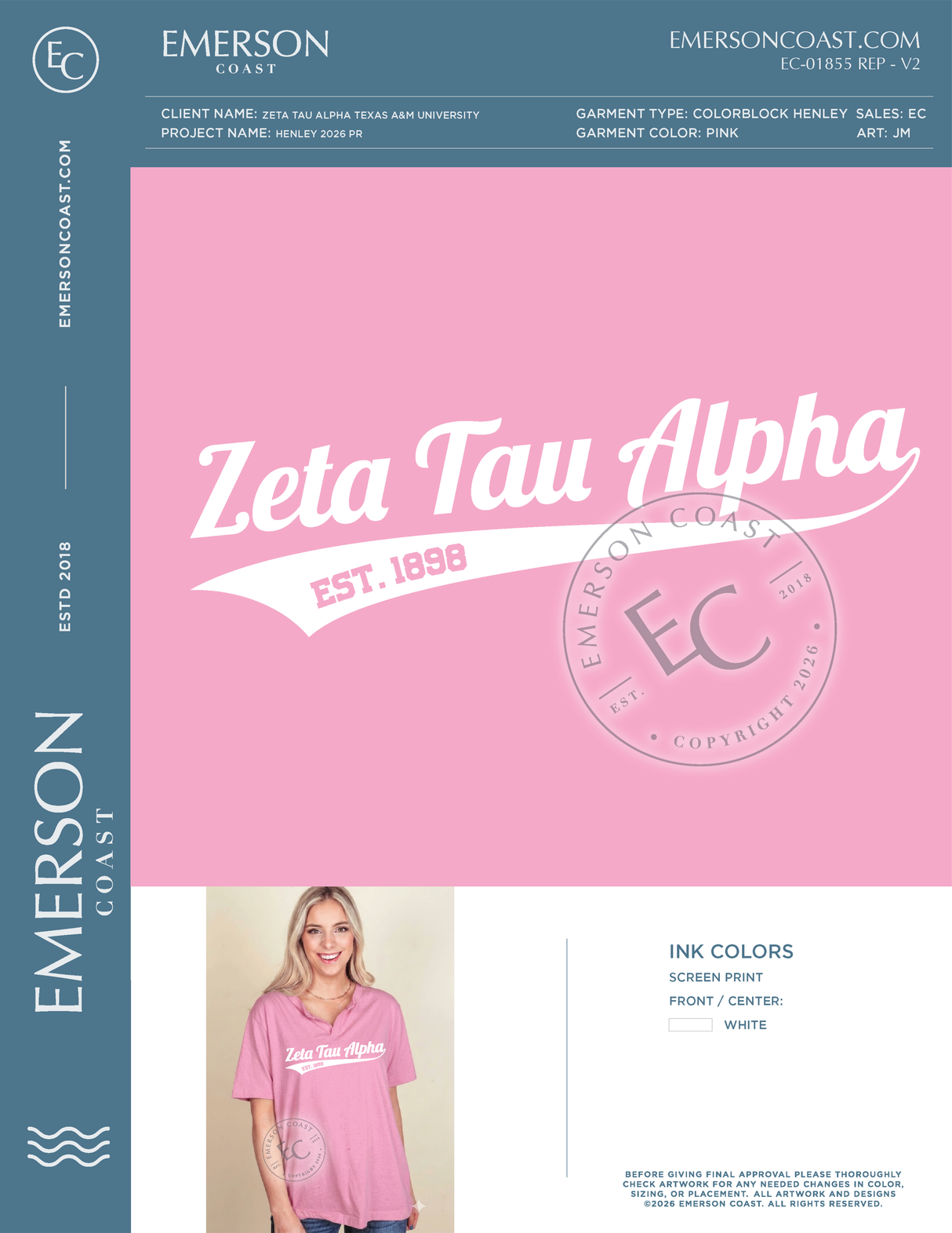 EC-01855 REP | Zeta Tau Alpha Texas A&M University Colorblock Ringer 2026 PR