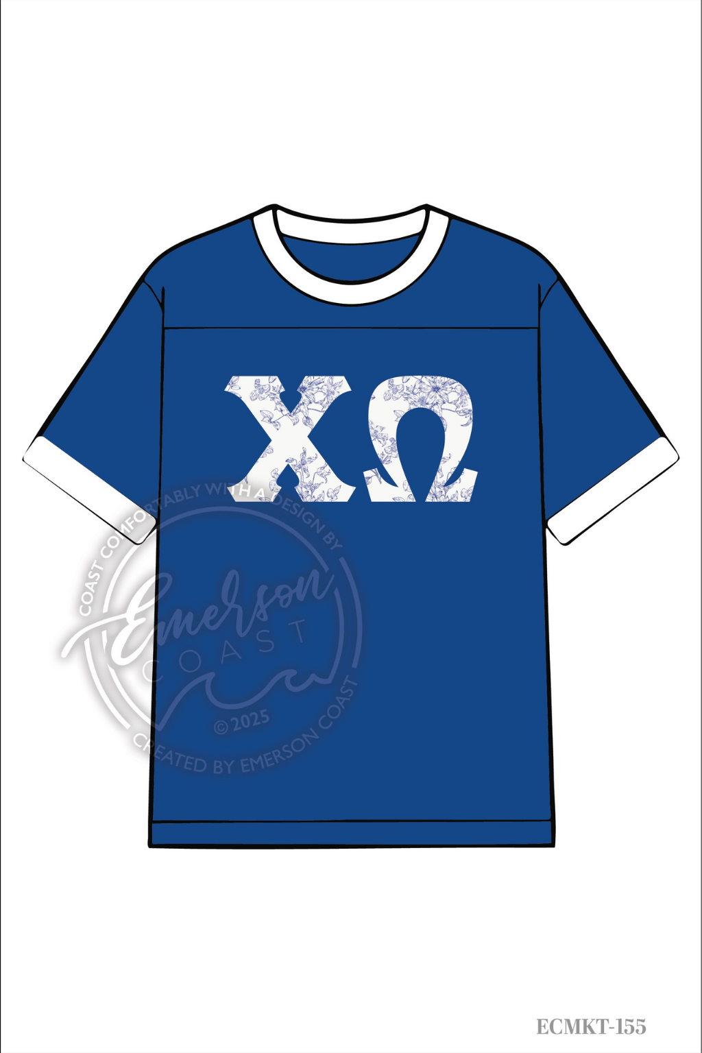 Chi Omega Blue Floral Print Jersey