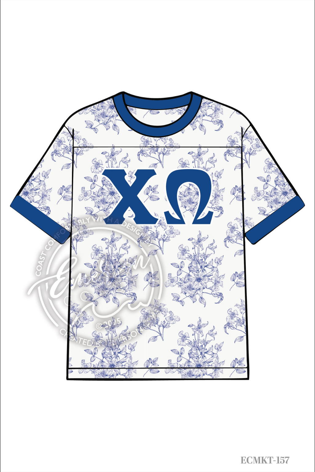 Chi Omega Blue Floral Print Letter Jersey
