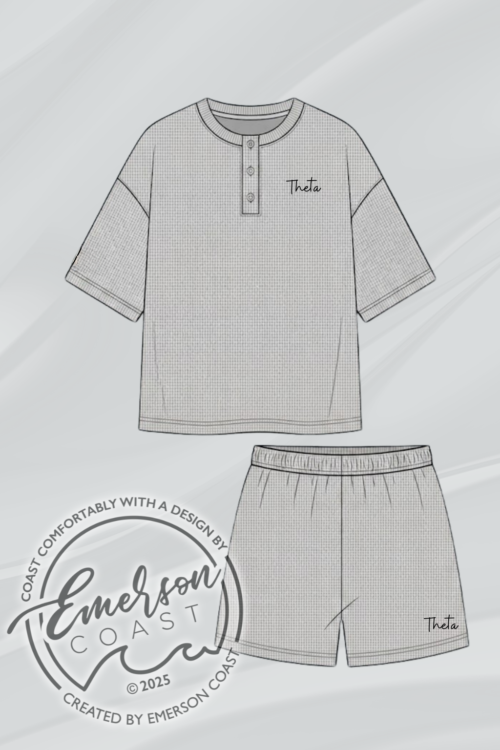 Theta Gray Ribbed Henley Set