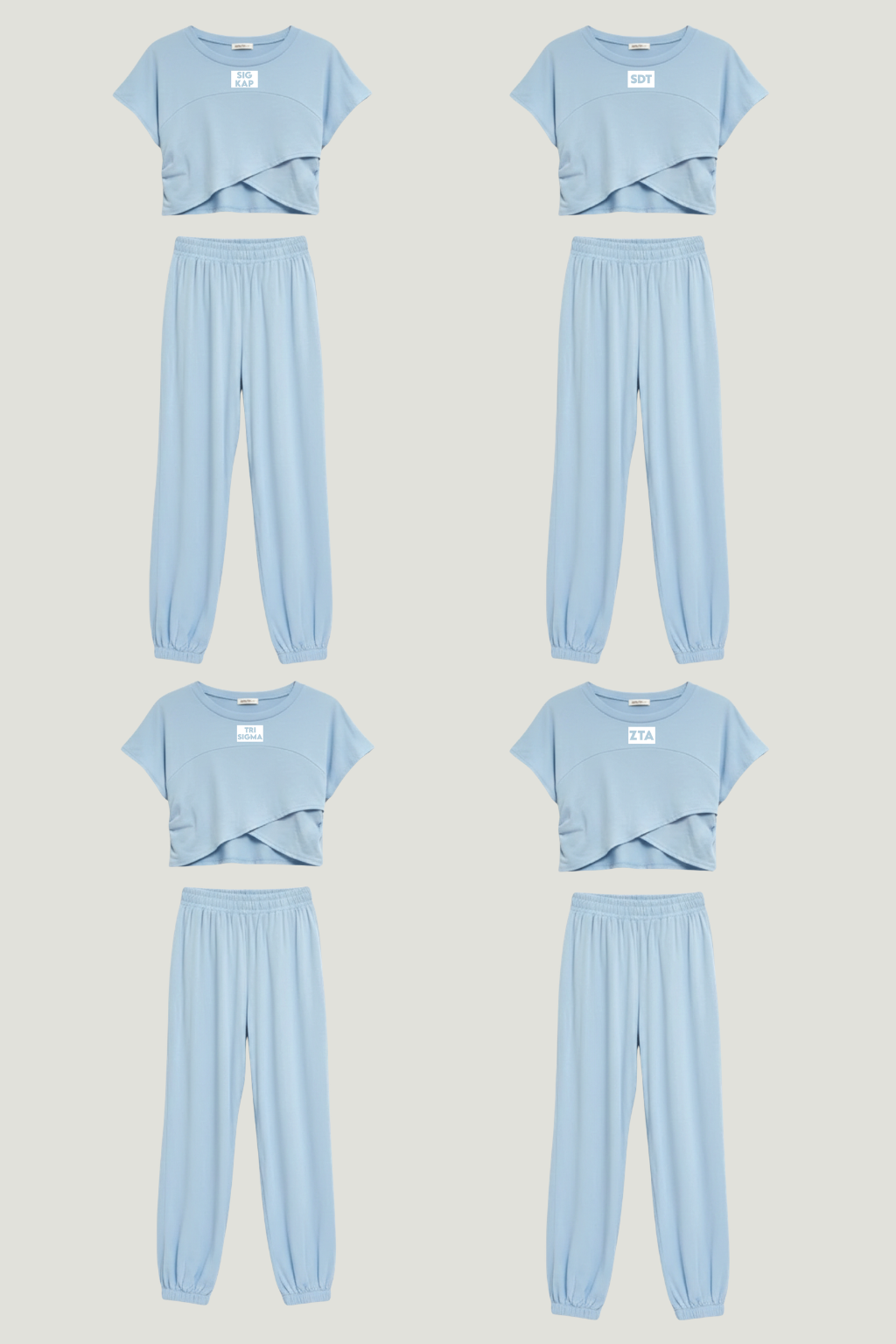 Blue Sorority Crossover Short Sleeve Top & Jogger Set