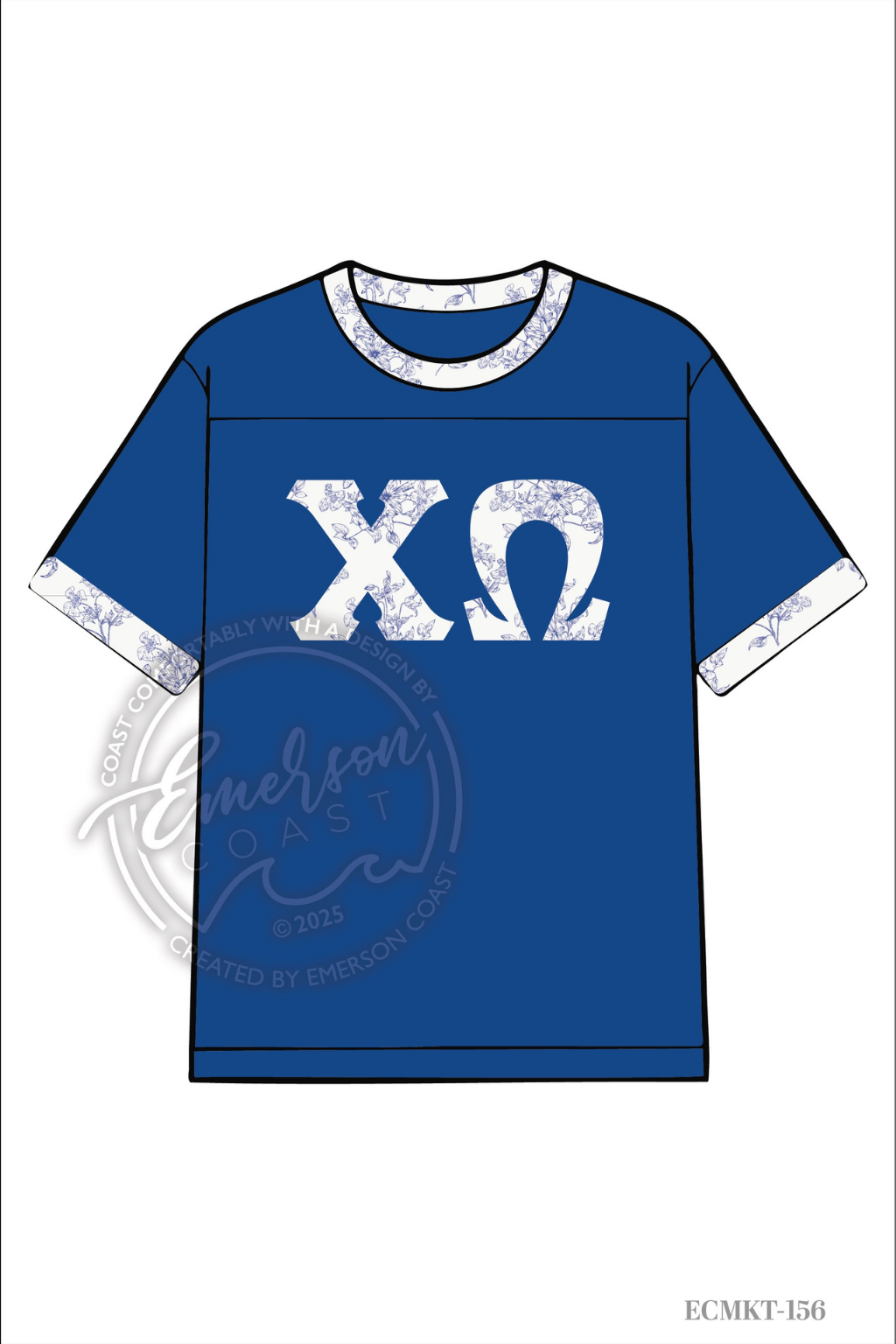 Chi Omega Blue Floral Print Greek Letter Jersey