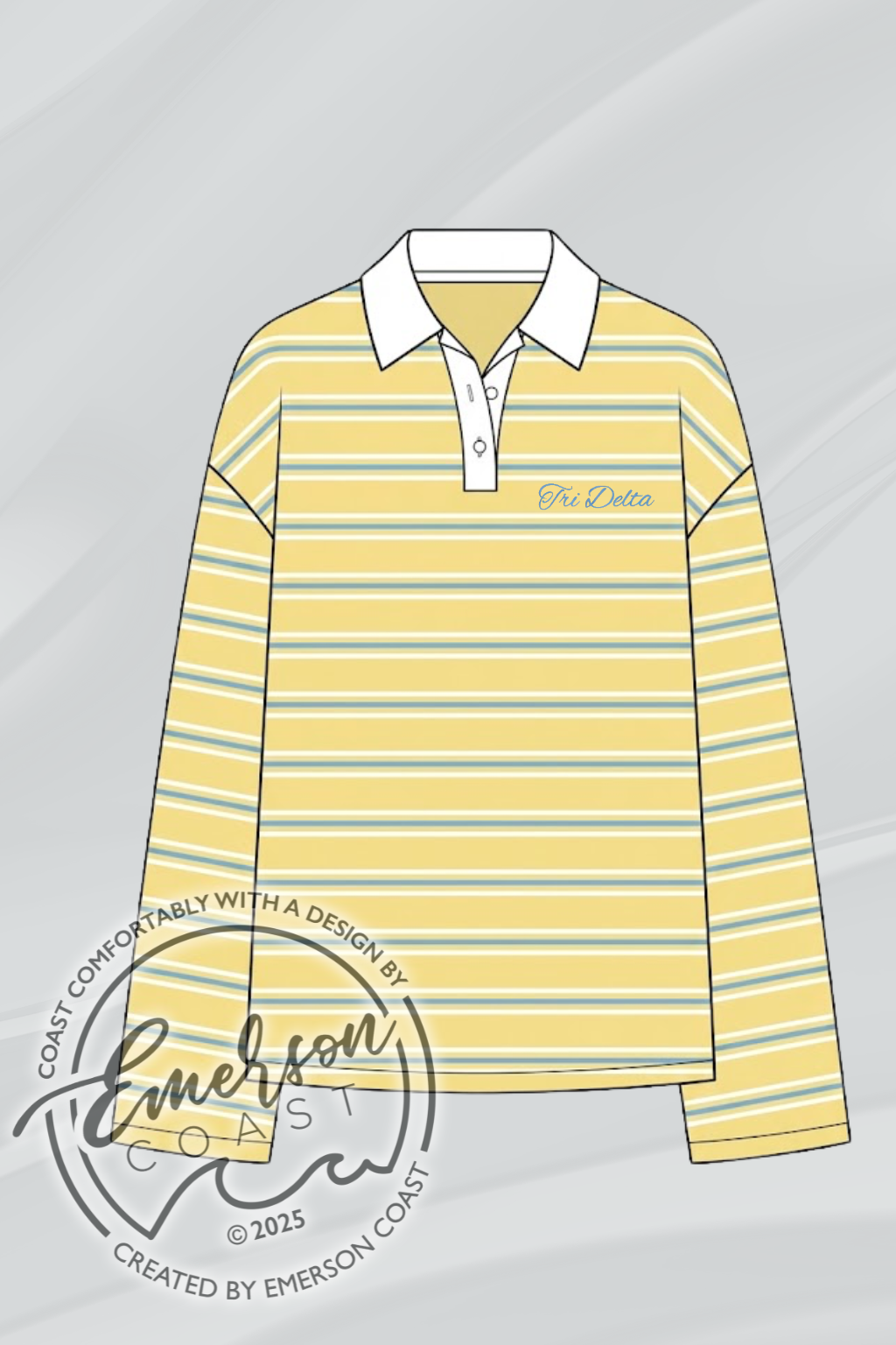 Tri Delta Yellow Striped Long Sleeve Henley