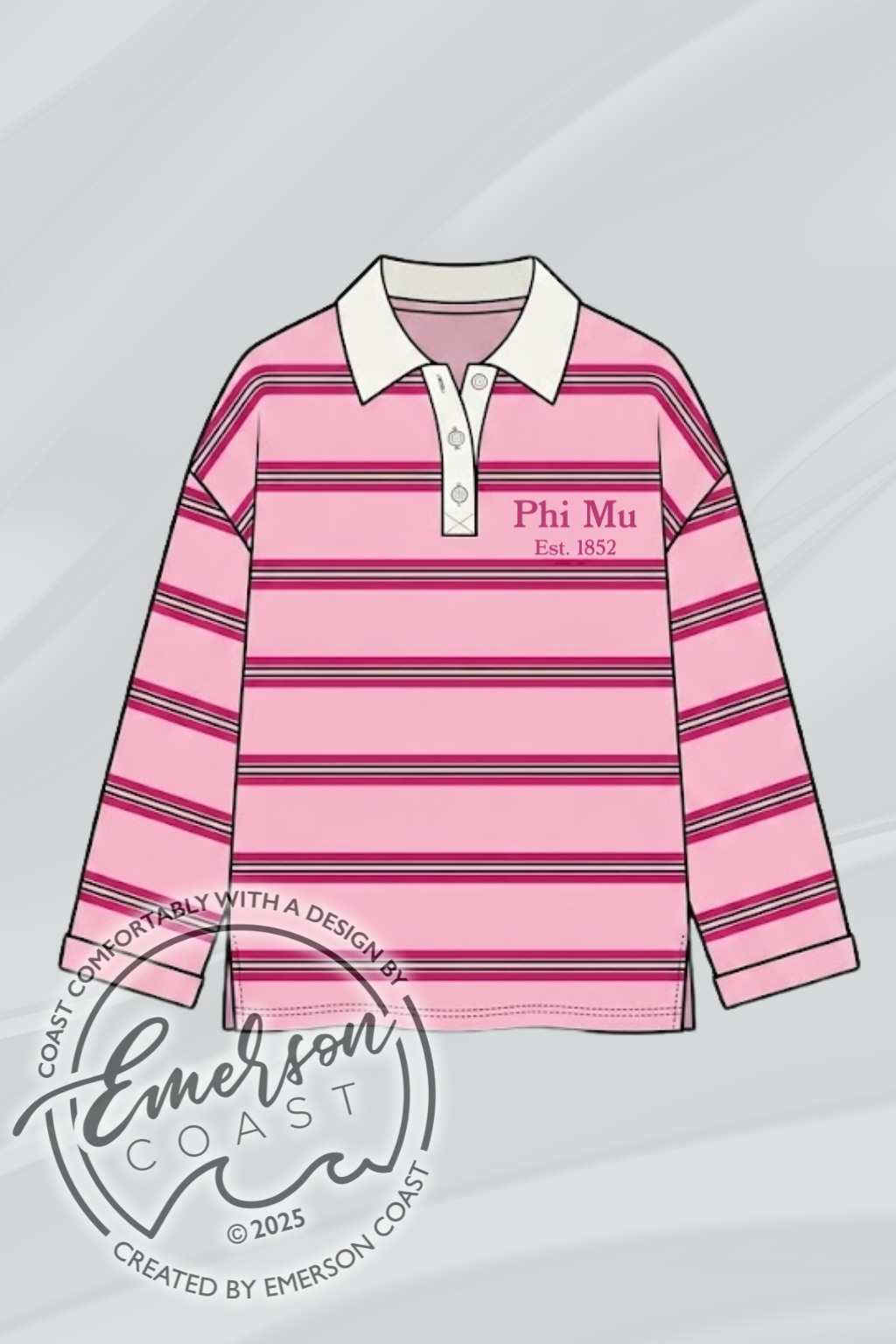Phi Mu Pink Striped Long Sleeve Henley