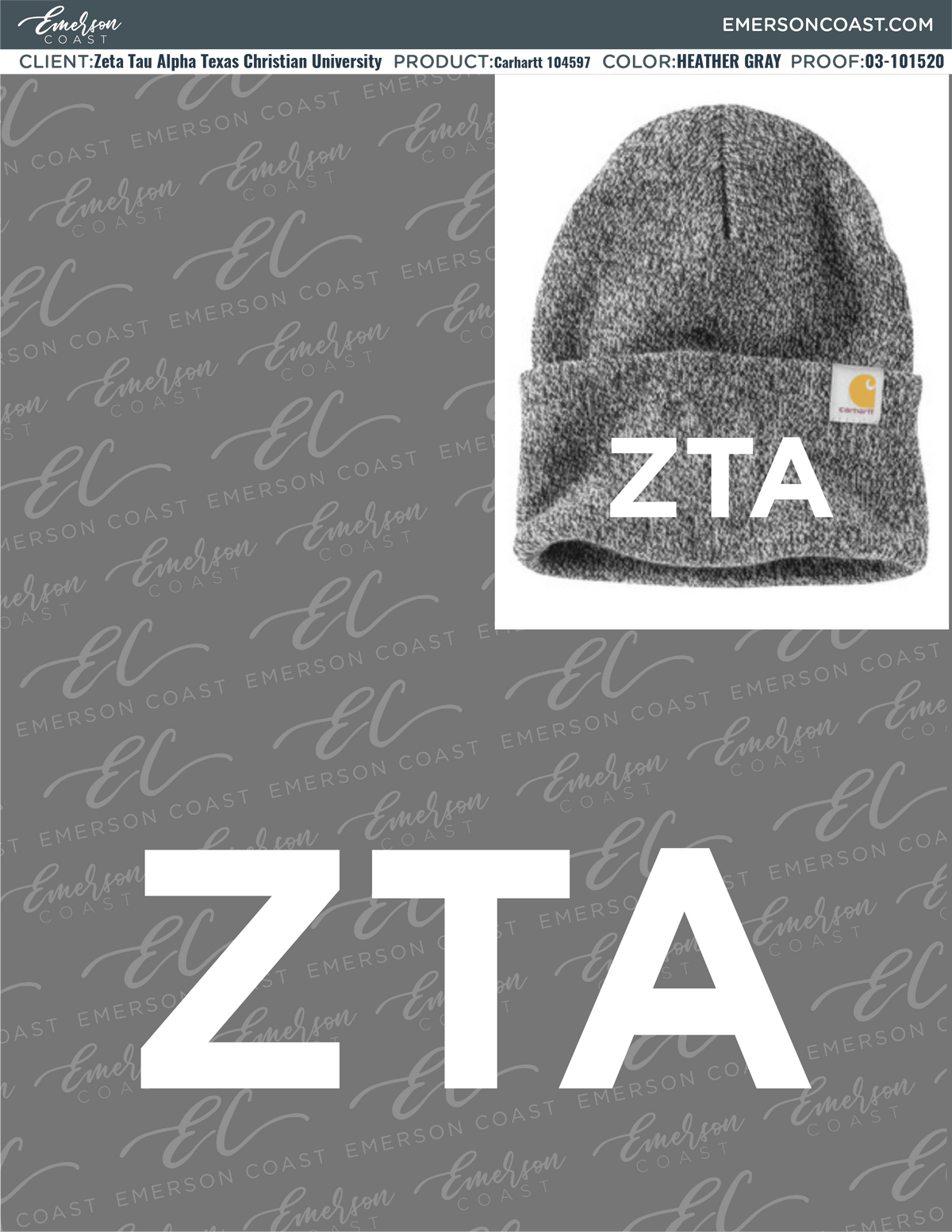 03-101520 Zeta Tau Alpha Texas Christian University Beanie 2020-02