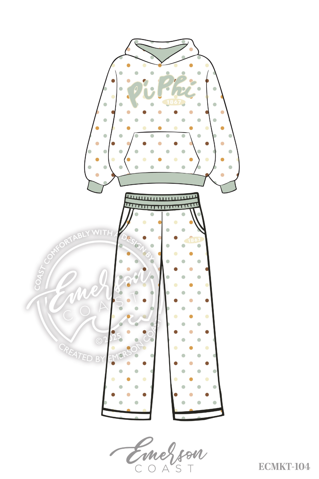 Pi Phi Pastel Polka Dot Print Hoodie/Pants Set