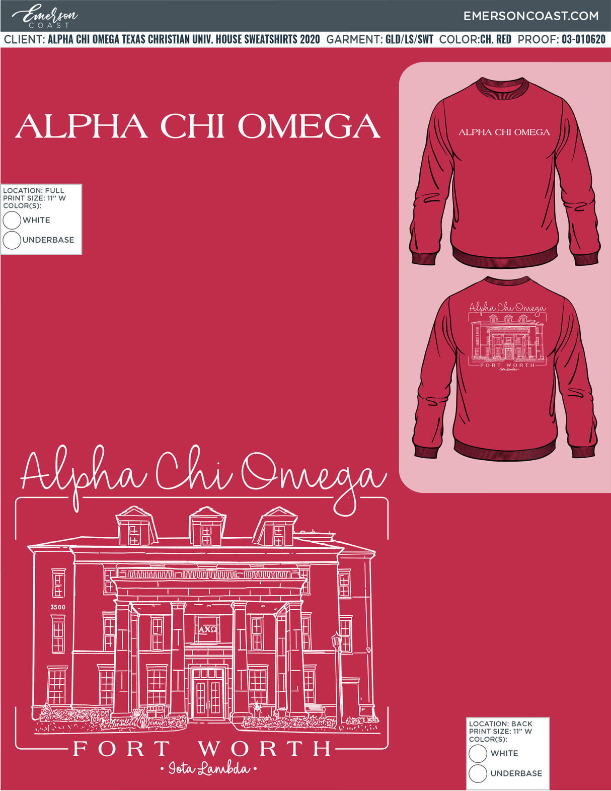 03-010620 Alpha Chi Omega Texas Christian University House Sweatshirts 2020 2