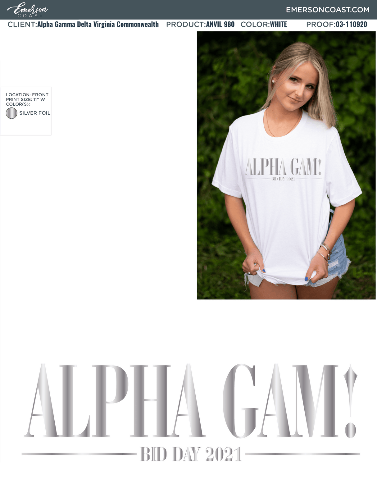 03-110920 Alpha Gamma Delta Virginia Commonwealth University White Tee 2020-02