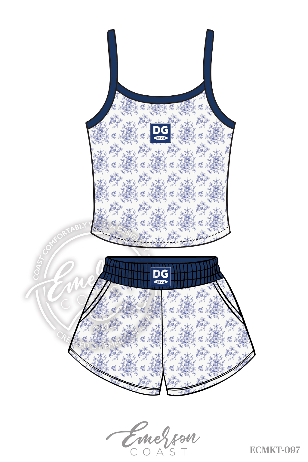 Delta Gamma Blue Floral Print Tank/Shorts Set