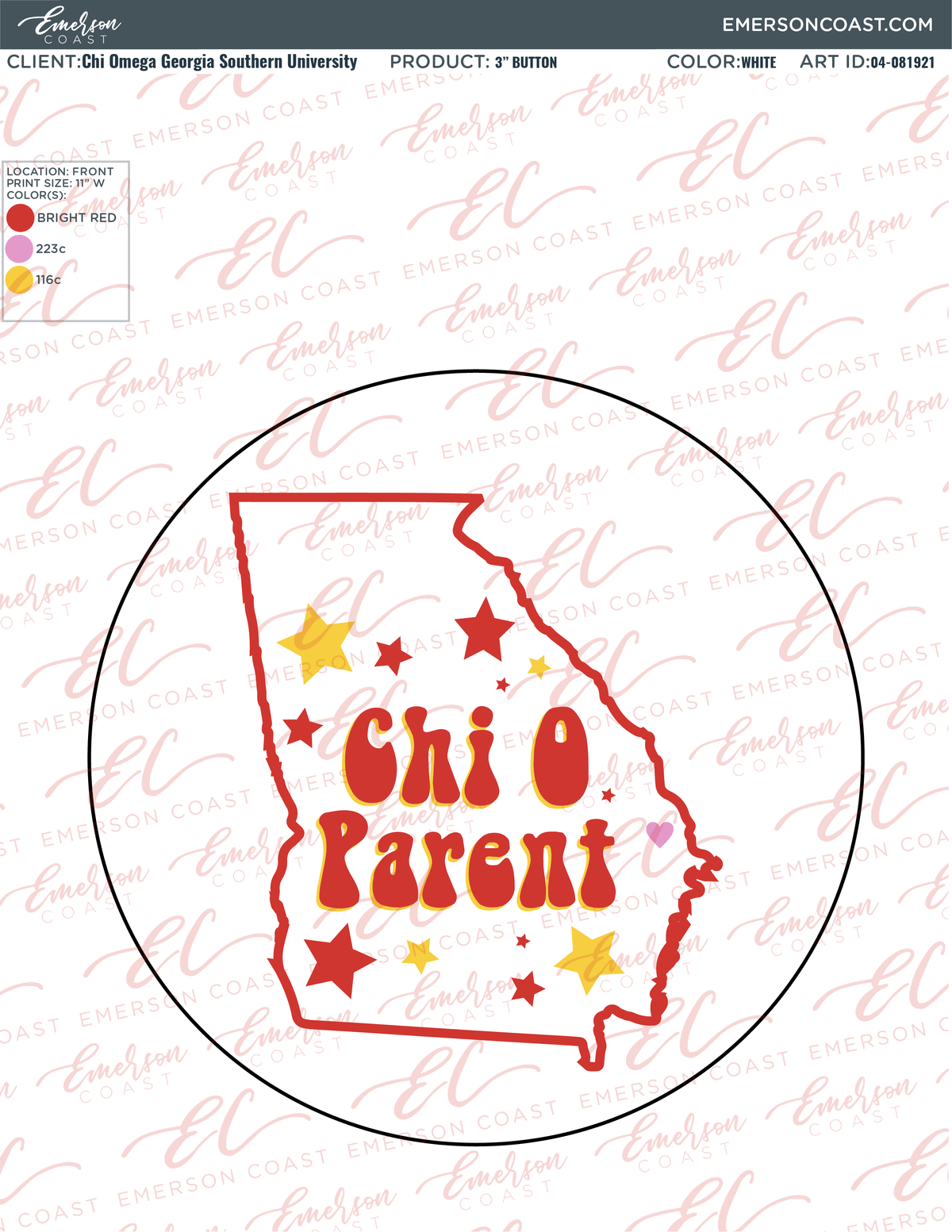 04-081921 Chi Omega Georgia Southern University Parents Weekend Button 2021-01