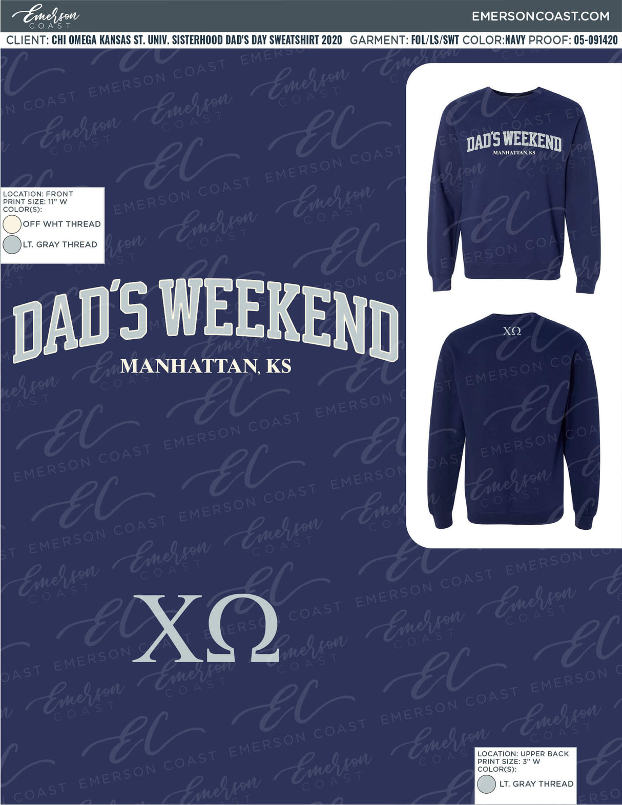 05-091420 Chi Omega Kansas State University Sisterhood Dad's Day Sweatshirt 2020