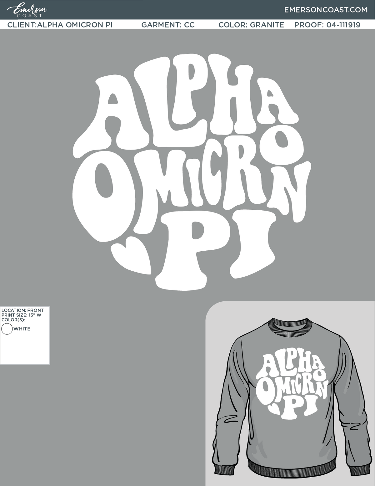 04-111919 Alpha Omicron Pi East Carolina University Sweatshirts 2019-01