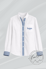 Sorority Striped Ruffle Trim Button Down