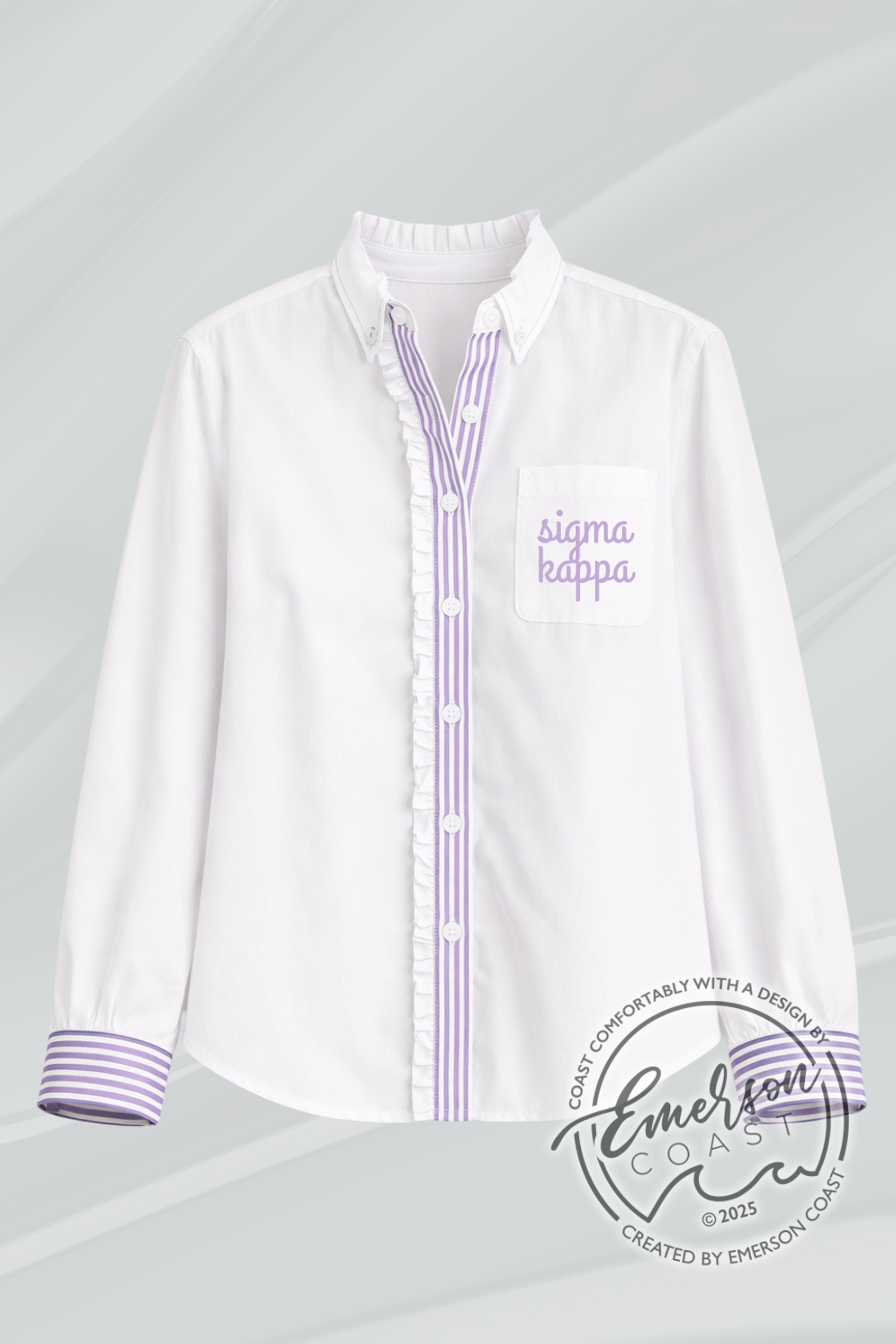 Sorority Striped Ruffle Trim Button Down