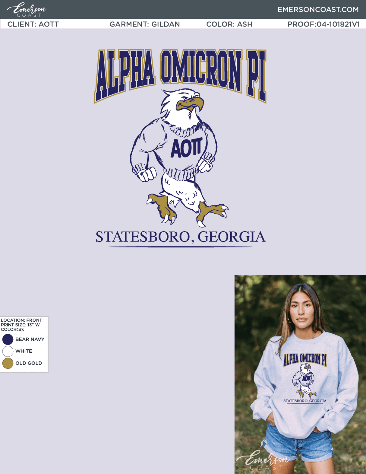 04-101821 Alpha Omicron Pi Georgia Southern University School Spirit Sweatshirt 2021-01