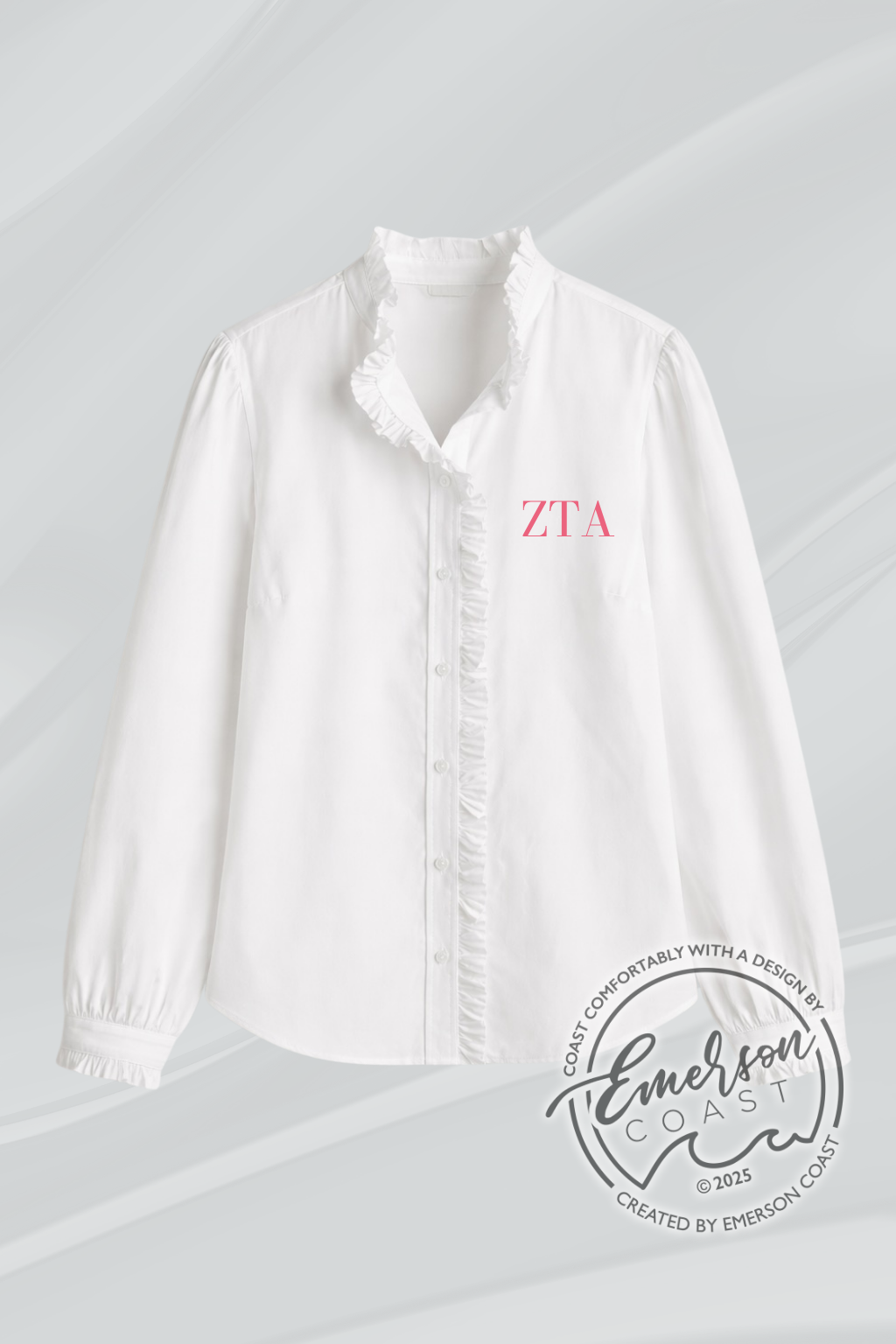 Sorority Ruffle Trim Button Down