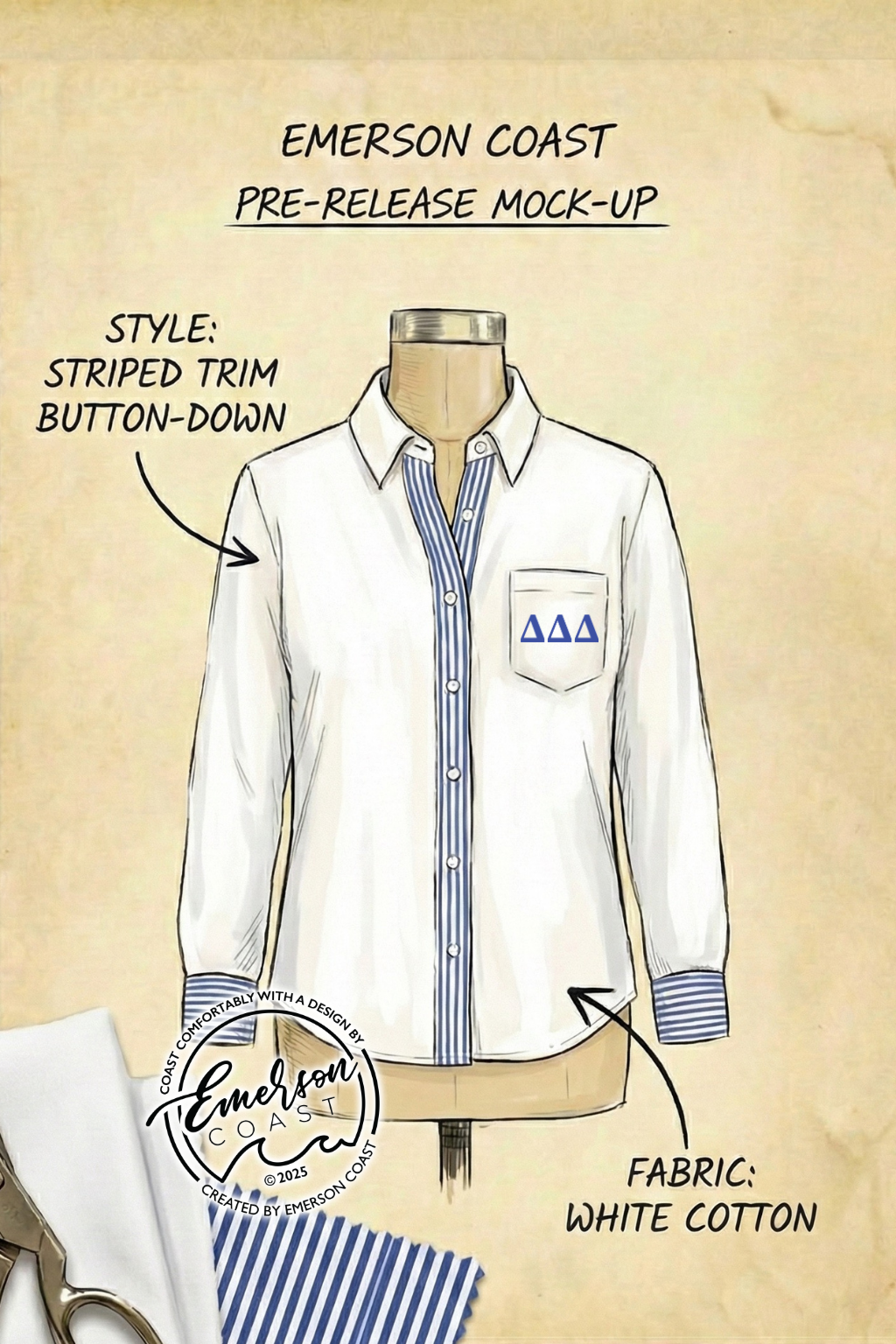 Sorority Striped Ruffle Trim Button Down