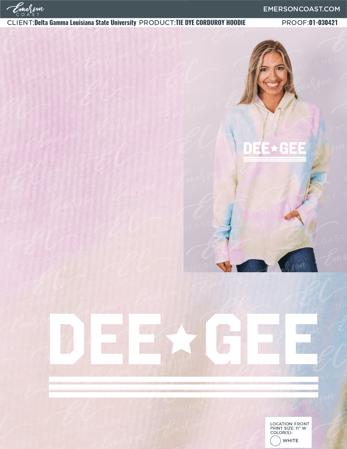 01-030421 Delta Gamma Louisiana State University Tie Dye Cord 2021-01