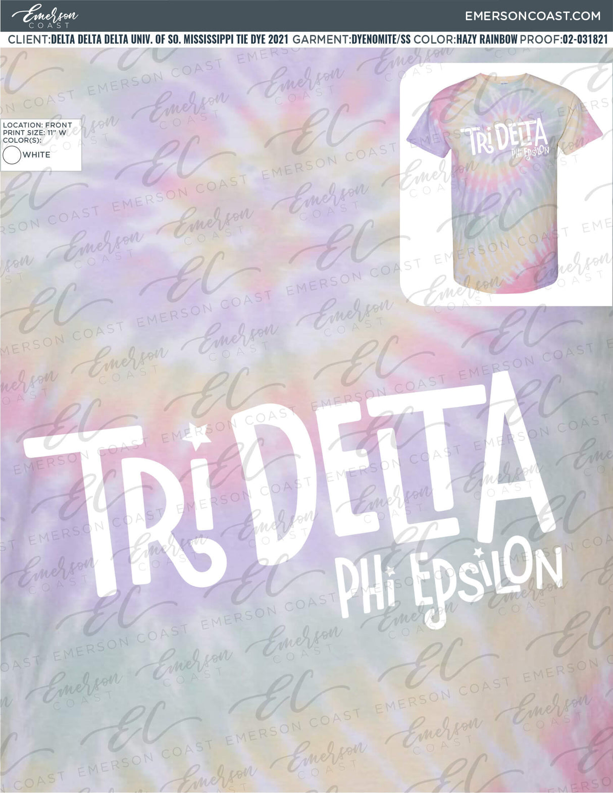 02-031821 Delta Delta Delta University of Southern Mississippi Tie Dye 2021