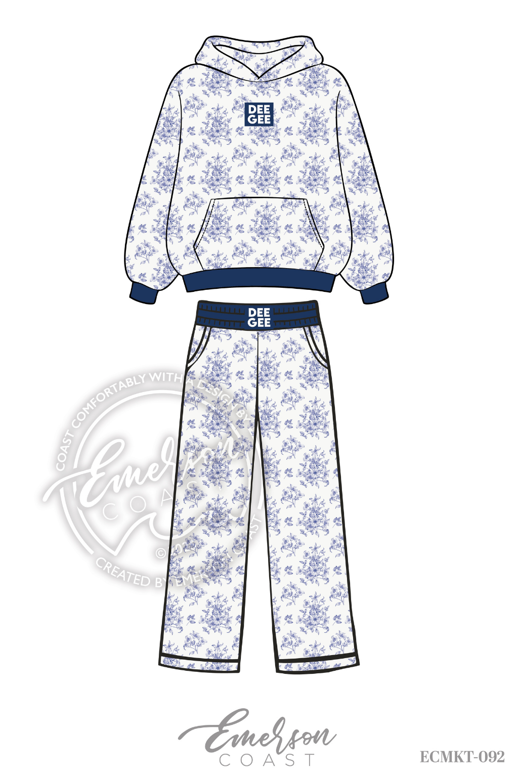 Delta Gamma Blue Floral Print Hoodie/Pants Set