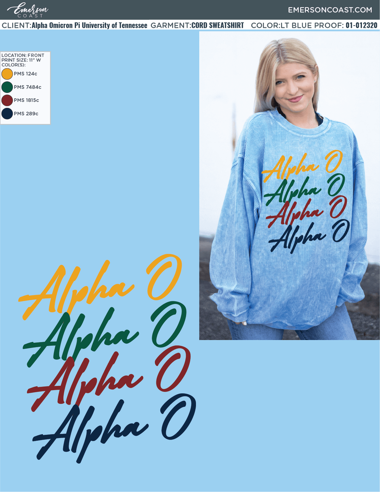 01-012320 Alpha Omicron Pi University of Tennessee Martin Bomber Sweatshirts 2020-04