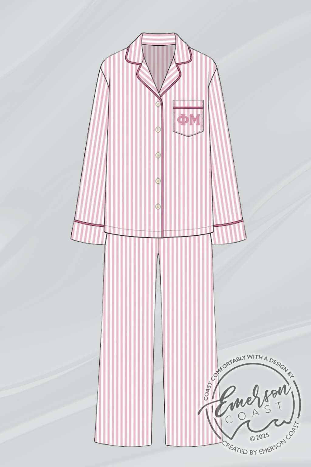 Phi Mu Pink Pin Stripe Pajama Set